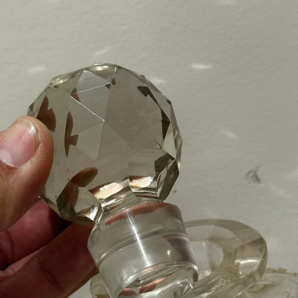 Vintage Cut Crystal Liquor Decanter Square Whiskey Bottle Faceted Stopper 8.5